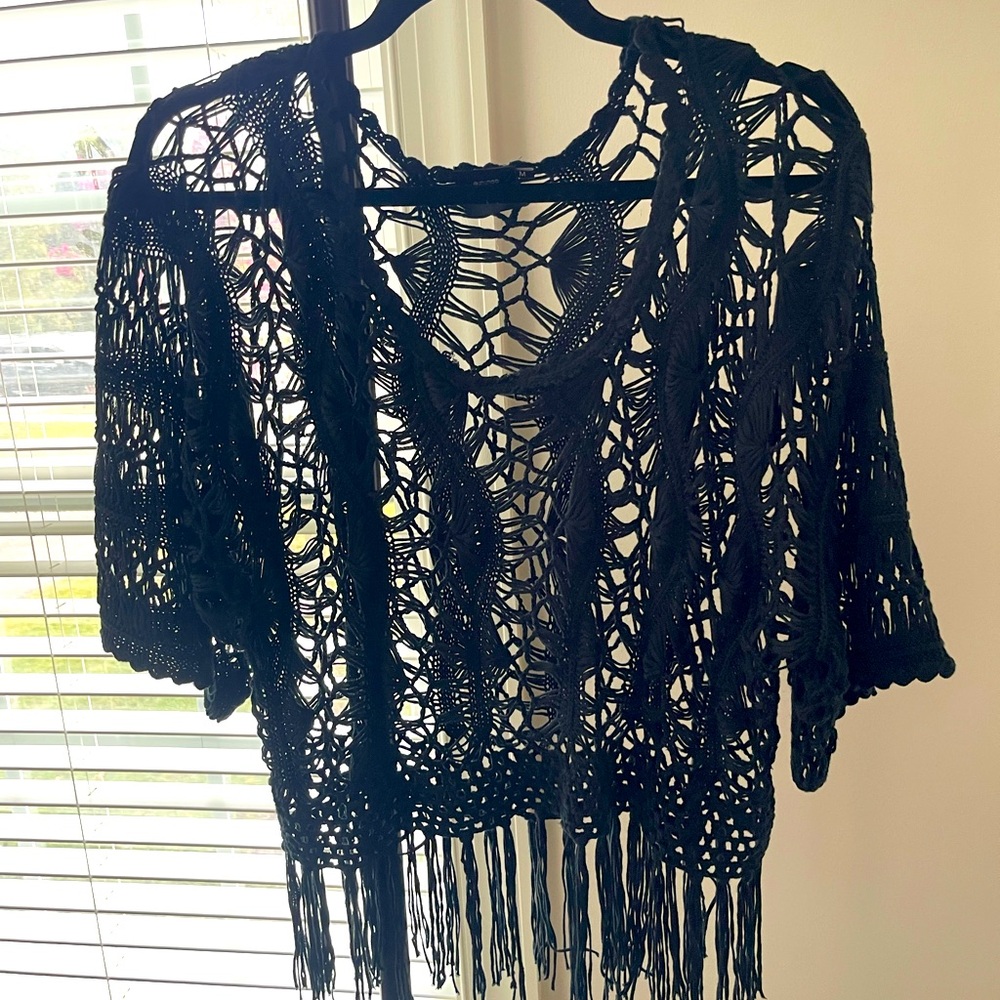 Cliche couture Black Lace Fringe top